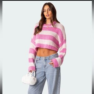Edikted Pink and Light Pink Knit cropped sweater